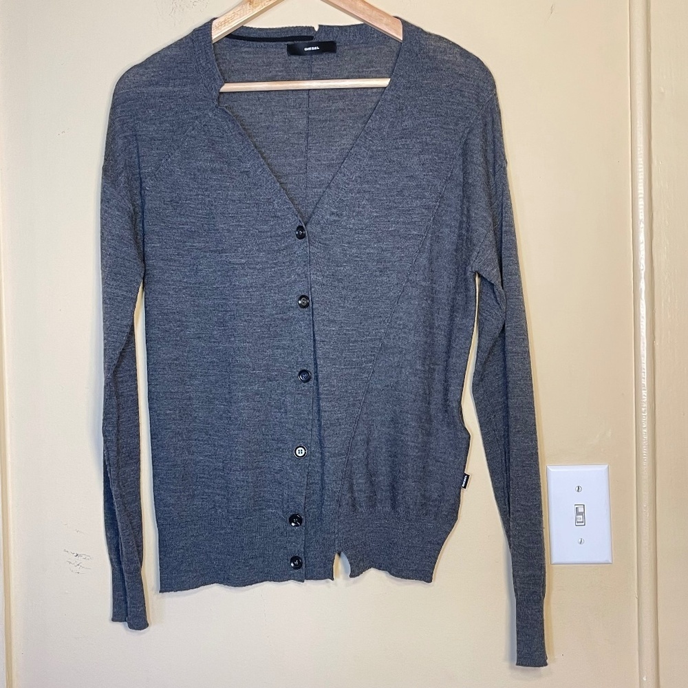 Wool Diesel Gray Button-Up Cardigan